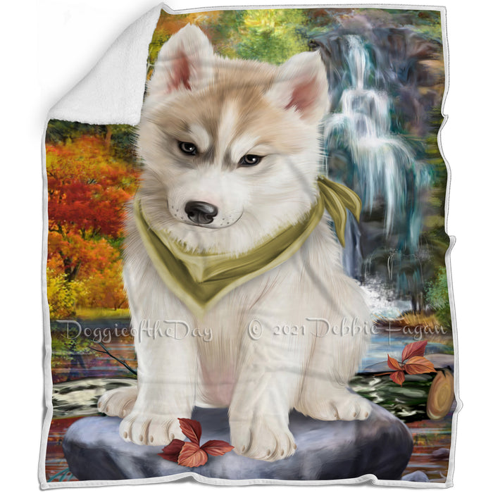 Scenic Waterfall Siberian Husky Dog Blanket BLNKT61293