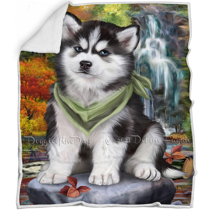 Scenic Waterfall Siberian Husky Dog Blanket BLNKT61302