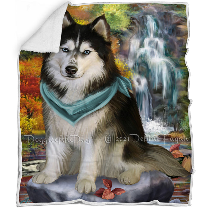 Scenic Waterfall Siberian Husky Dog Blanket BLNKT61311