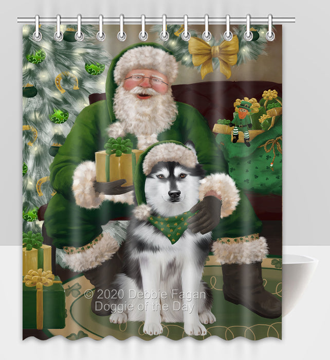 Christmas Irish Santa with Gift and Siberian Husky Dog Shower Curtain Bathroom Accessories Decor Bath Tub Screens SC144