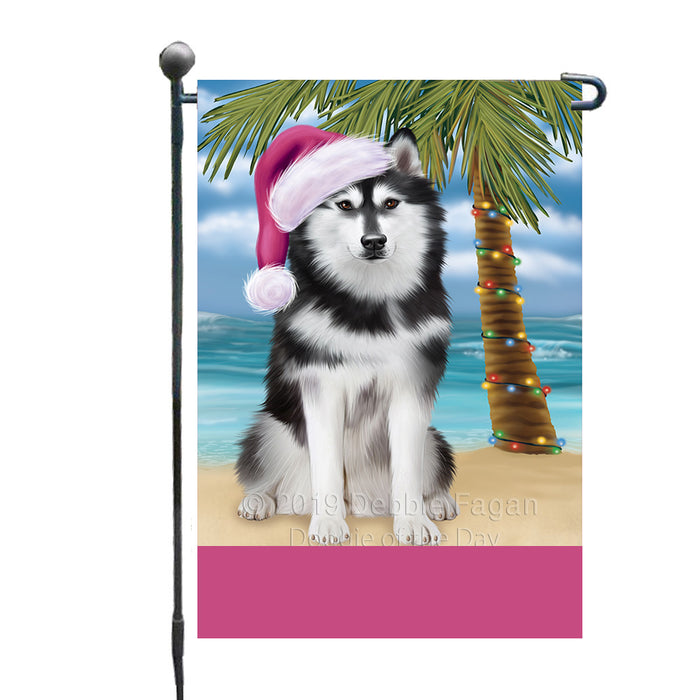 Personalized Summertime Happy Holidays Christmas Siberian Husky Dog on Tropical Island Beach  Custom Garden Flags GFLG-DOTD-A60487