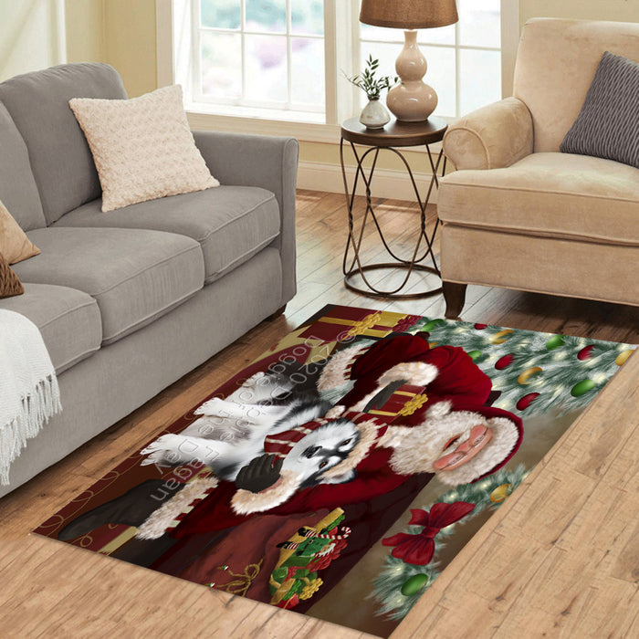 Santa's Christmas Surprise Siberian Husky Dog Polyester Living Room Carpet Area Rug ARUG67580