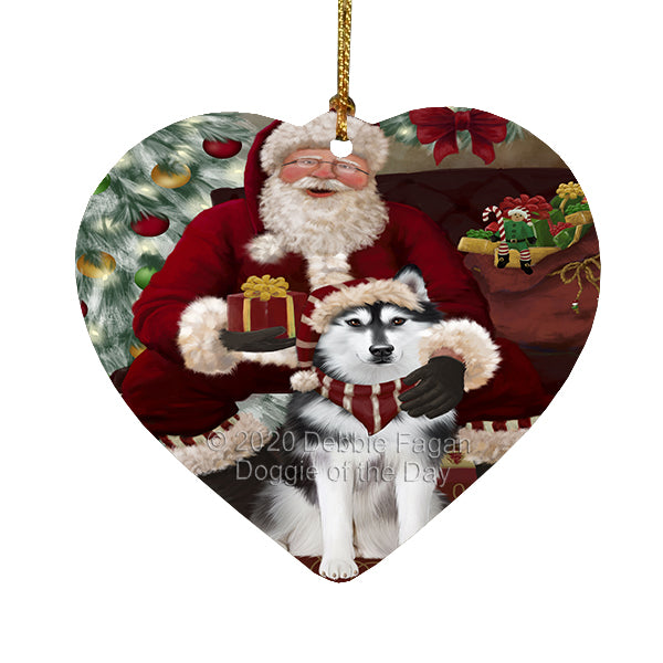 Santa's Christmas Surprise Siberian Husky Dog Heart Christmas Ornament RFPOR58374