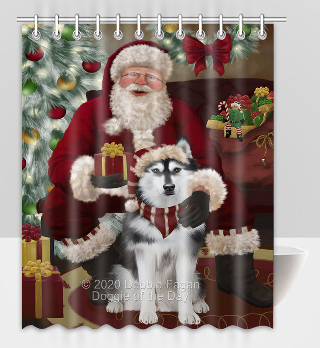 Santa's Christmas Surprise Siberian Husky Dog Shower Curtain Bathroom Accessories Decor Bath Tub Screens SC242