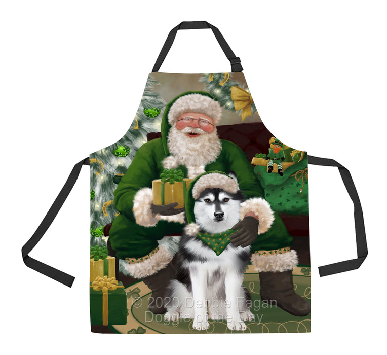 Christmas Irish Santa with Gift and Siberian Husky Dog Apron Apron-48310
