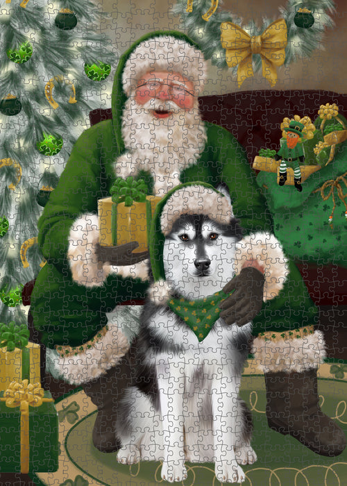 Christmas Irish Santa with Gift and Siberian Husky Dog Puzzle with Photo Tin PUZL100436