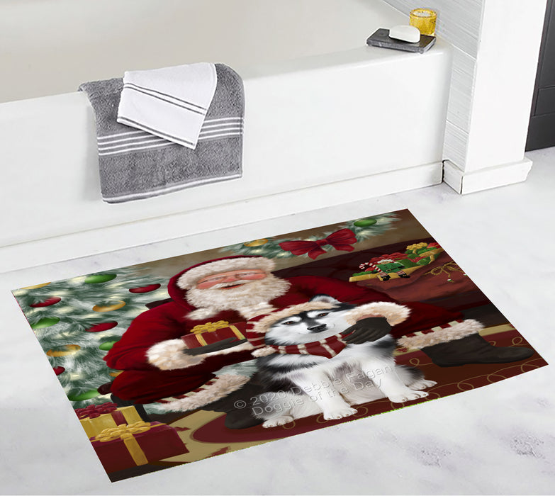 Santa's Christmas Surprise Siberian Husky Dog Bathroom Rugs with Non Slip Soft Bath Mat for Tub BRUG55507