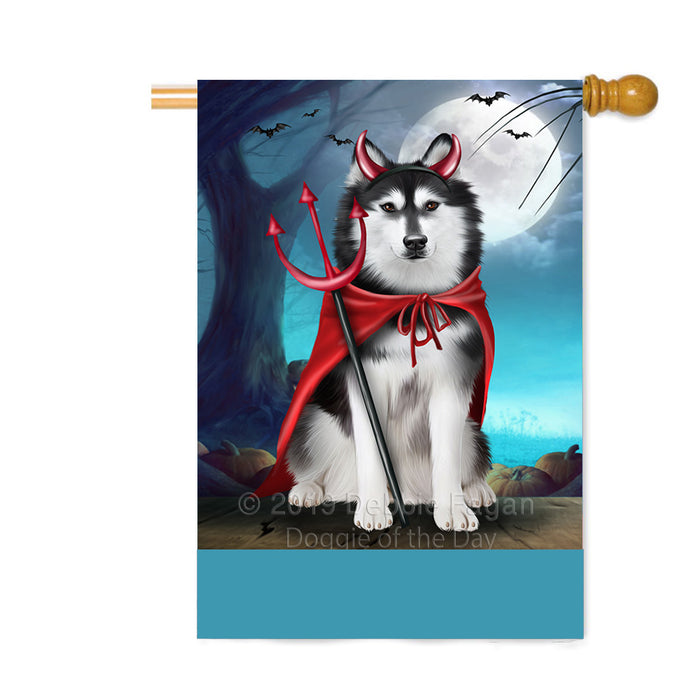 Personalized Happy Halloween Trick or Treat Siberian Husky Dog Devil Custom House Flag FLG64164