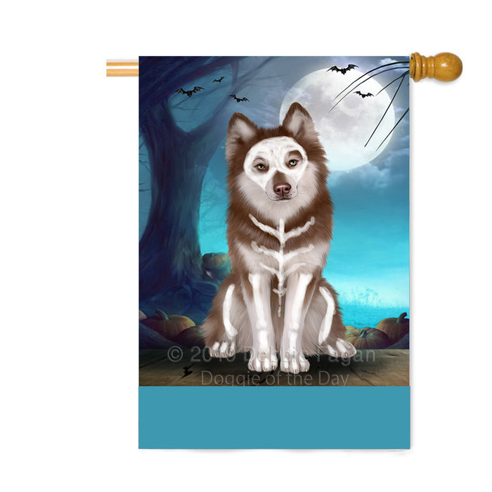 Personalized Happy Halloween Trick or Treat Siberian Husky Dog Skeleton Custom House Flag FLG64219