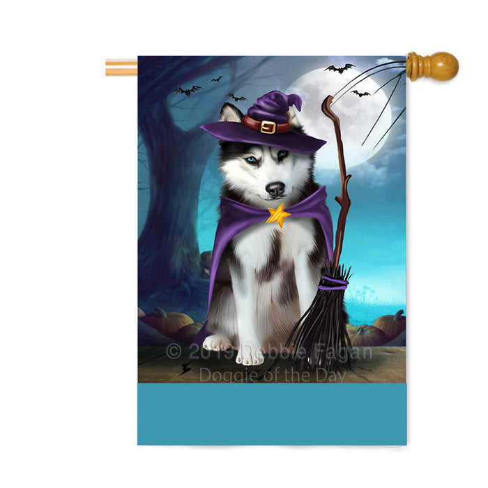 Personalized Happy Halloween Trick or Treat Siberian Husky Dog Witch Custom House Flag FLG64274