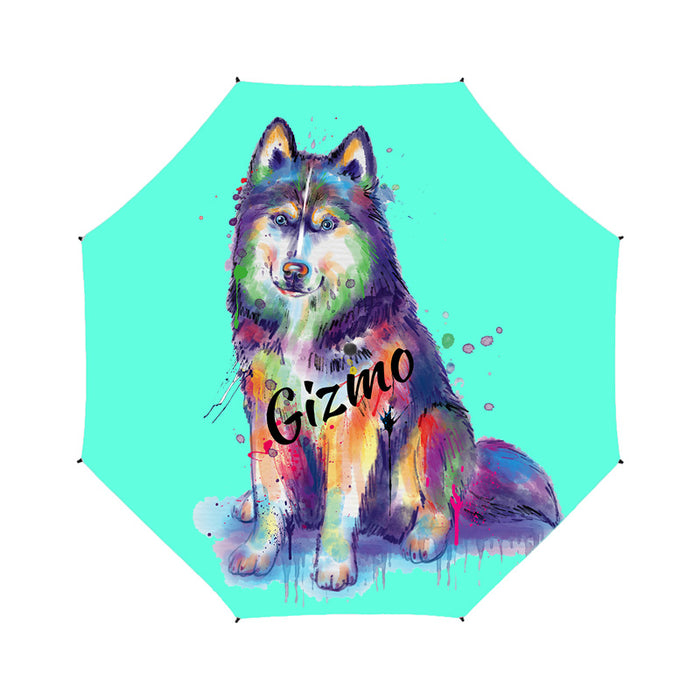 Custom Pet Name Personalized Watercolor Siberian Husky DogSemi-Automatic Foldable Umbrella