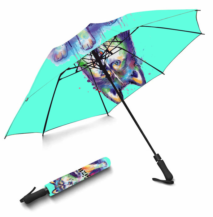 Custom Pet Name Personalized Watercolor Siberian Husky DogSemi-Automatic Foldable Umbrella