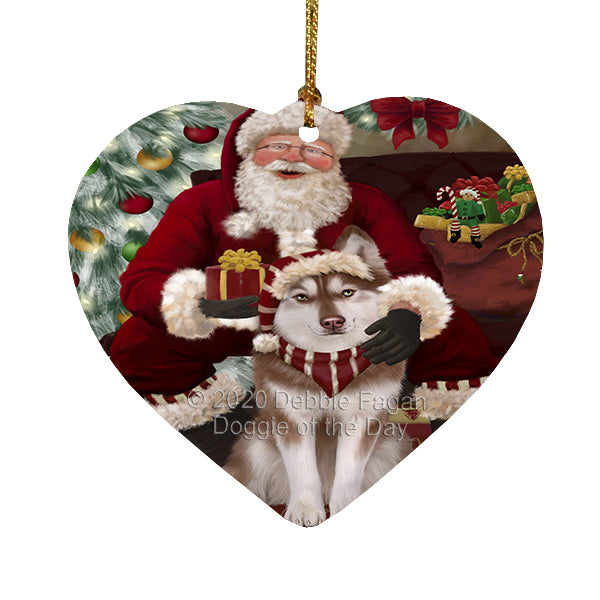 Santa's Christmas Surprise Siberian Husky Dog Heart Christmas Ornament RFPOR58375