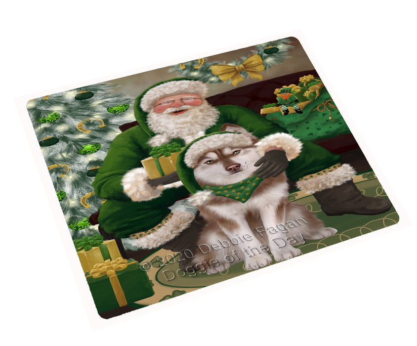Christmas Irish Santa with Gift and Siberian Husky Dog Cutting Board - Easy Grip Non-Slip Dishwasher Safe Chopping Board Vegetables C78358