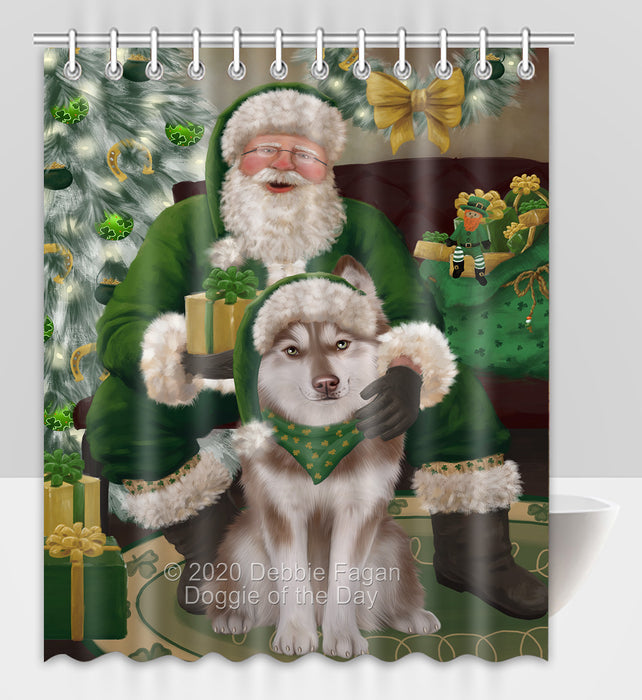 Christmas Irish Santa with Gift and Siberian Husky Dog Shower Curtain Bathroom Accessories Decor Bath Tub Screens SC145