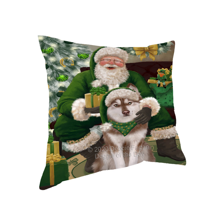 Christmas Irish Santa with Gift and Siberian Husky Dog Pillow PIL86820