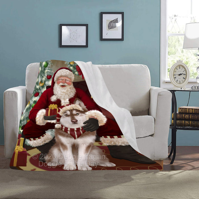 Santa's Christmas Surprise Siberian Husky Dog Blanket BLNKT142253
