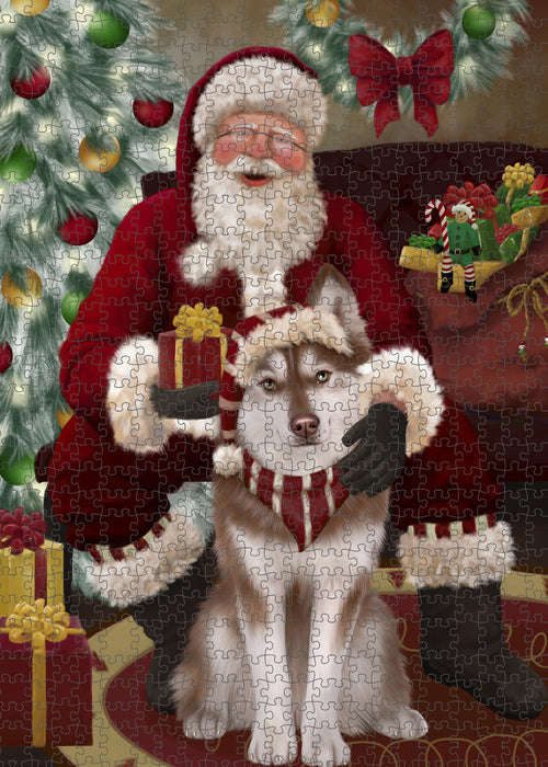 Santa's Christmas Surprise Siberian Husky Dog Puzzle with Photo Tin PUZL100832