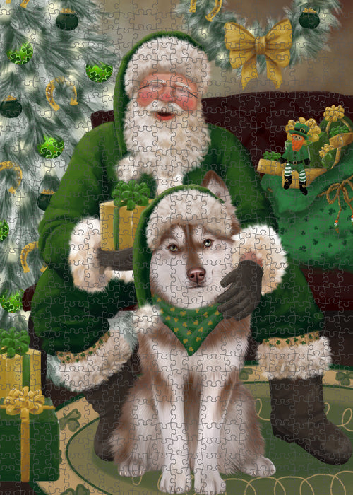 Christmas Irish Santa with Gift and Siberian Husky Dog Puzzle with Photo Tin PUZL100440