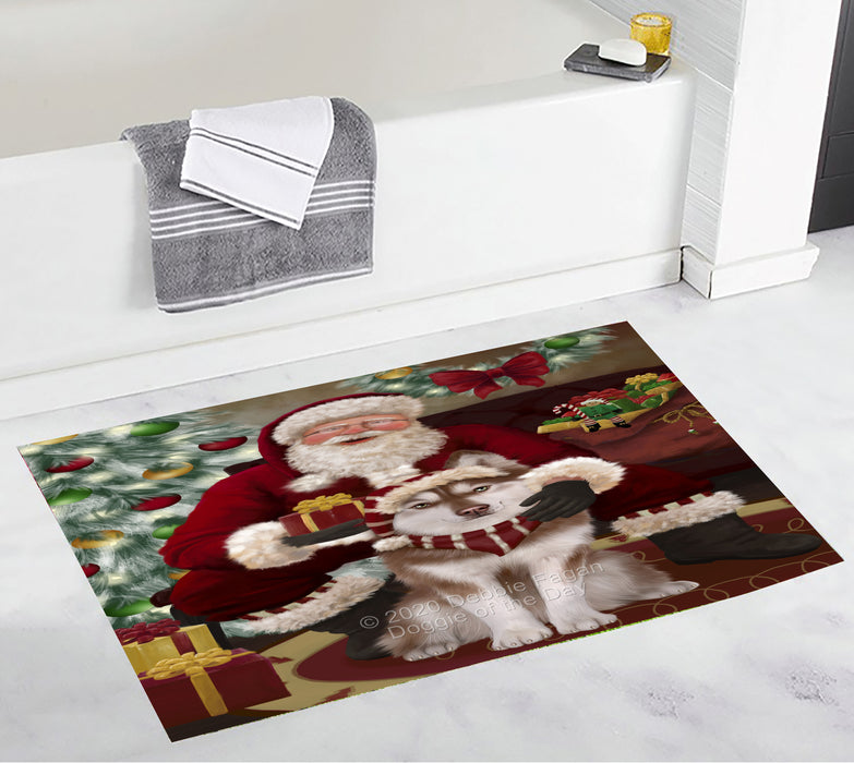 Santa's Christmas Surprise Siberian Husky Dog Bathroom Rugs with Non Slip Soft Bath Mat for Tub BRUG55510