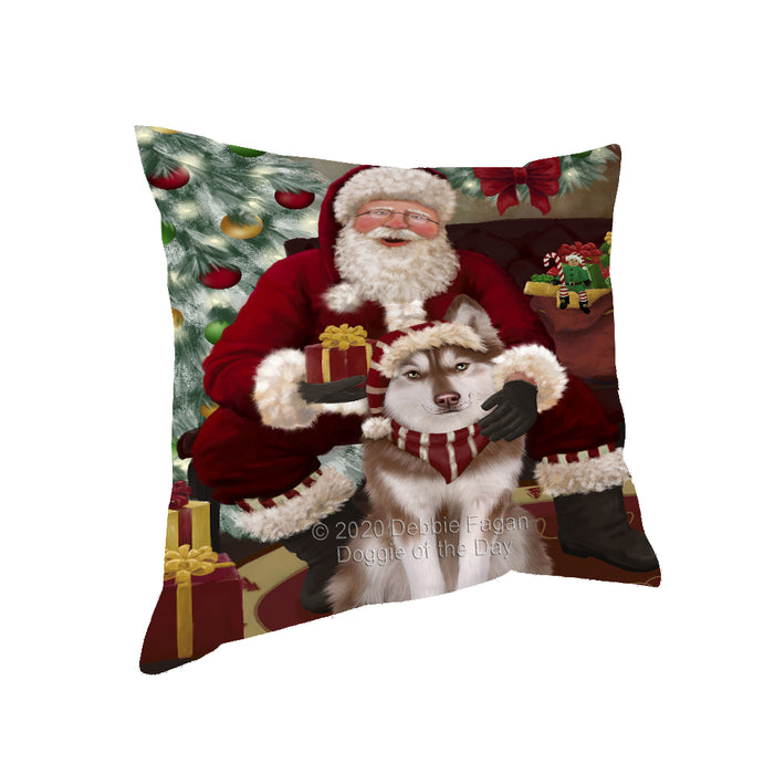 Santa's Christmas Surprise Siberian Husky Dog Pillow PIL87216