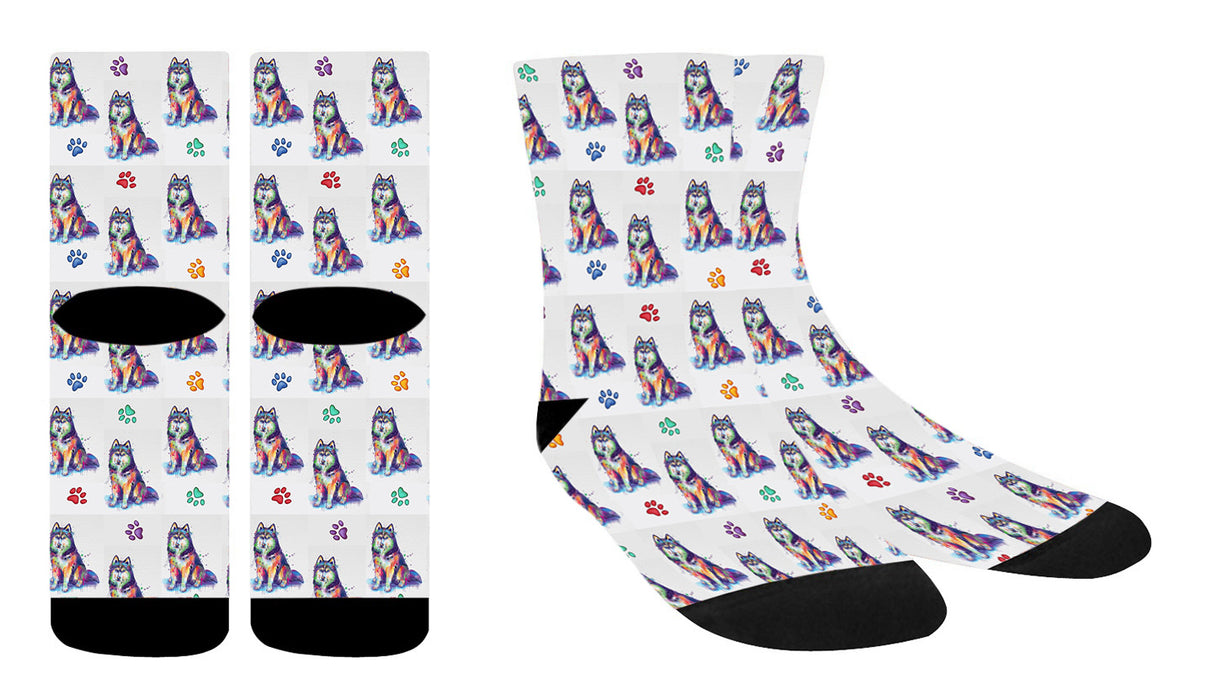 Watercolor Siberian Husky Dogs Women's Socks