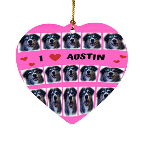 Custom Add Your Photo Here PET Dog Cat Photos on Heart Christmas Ornament