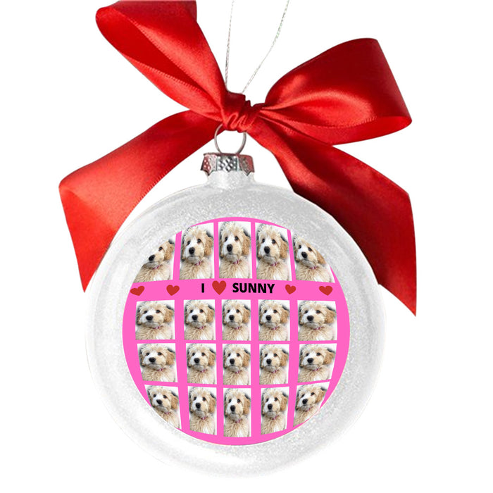 Custom Add Your Photo Here PET Dog Cat Photos on White Round Ball Christmas Ornament