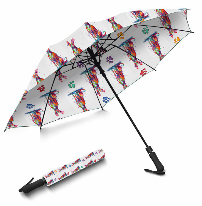 Watercolor Mini Ibizan Hound DogsSemi-Automatic Foldable Umbrella