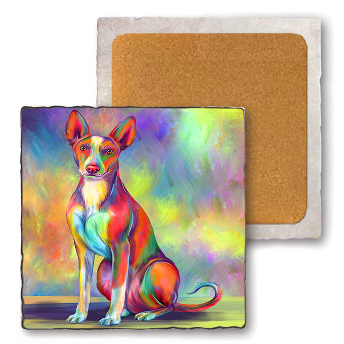 Paradise Wave Ibizan Hound Dog Set of 4 Natural Stone Marble Tile Coasters MCST52509