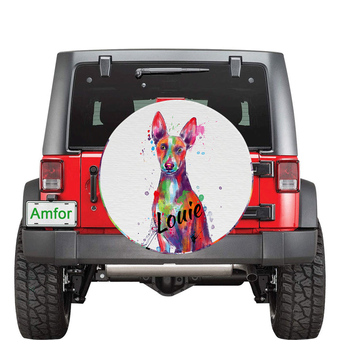 Custom Pet Name Personalized Watercolor Ibizan Hound Dog Car Tire Cover