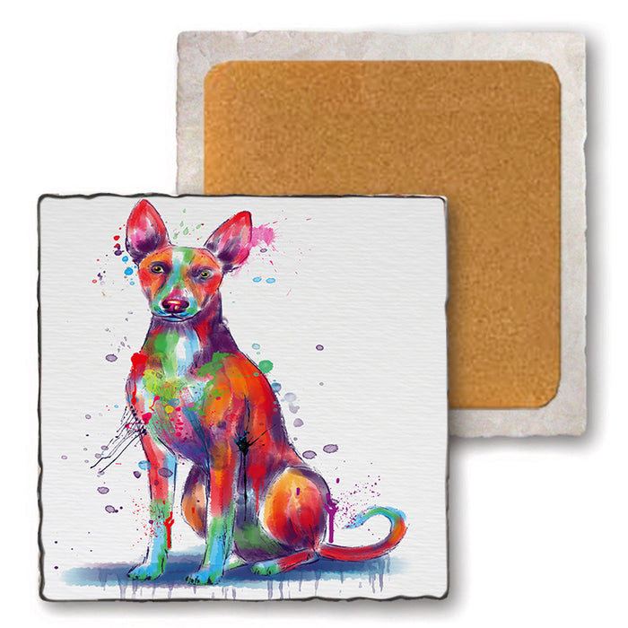 Watercolor Ibizan Hound Dog Set of 4 Natural Stone Marble Tile Coasters MCST52551