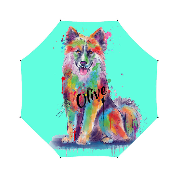 Custom Pet Name Personalized Watercolor Icelandic SheepdogSemi-Automatic Foldable Umbrella