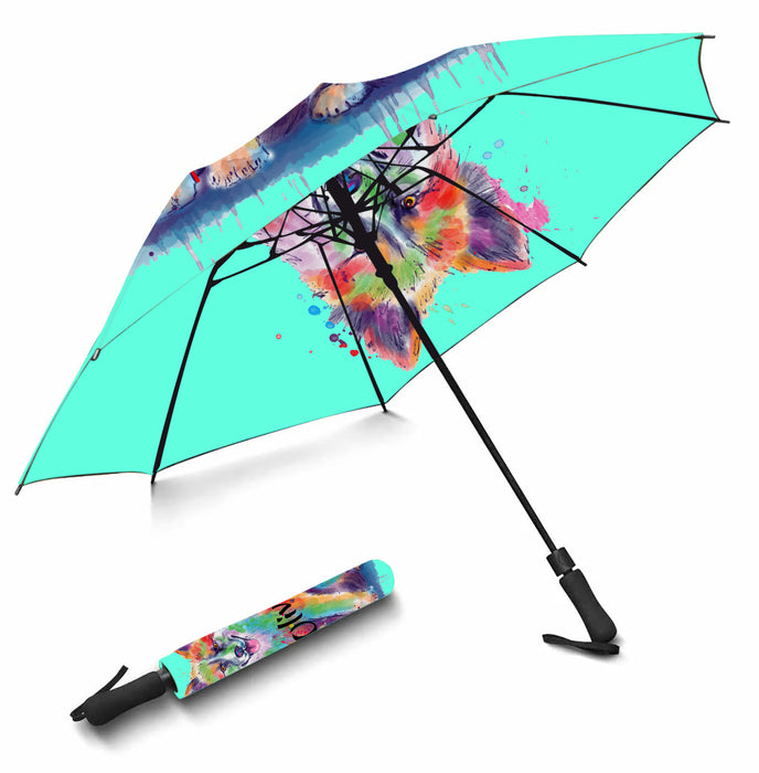 Custom Pet Name Personalized Watercolor Icelandic SheepdogSemi-Automatic Foldable Umbrella