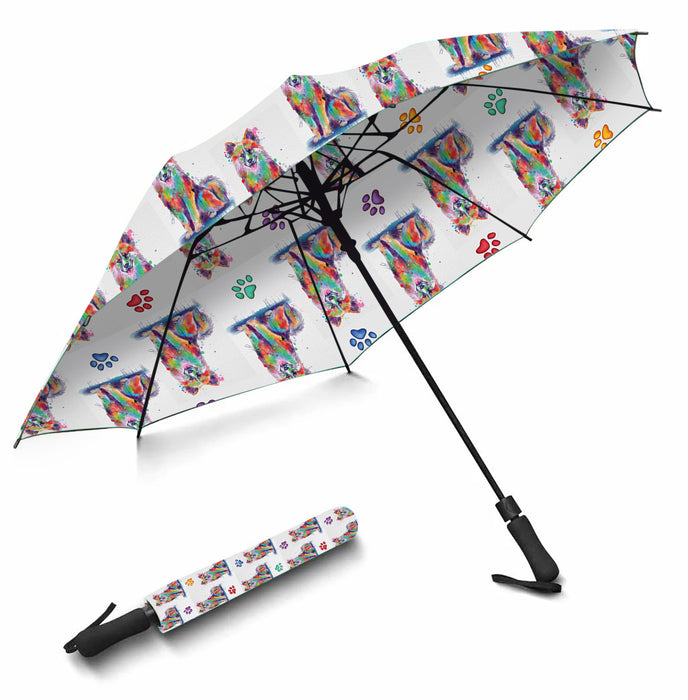 Watercolor Mini Icelandic SheepdogsSemi-Automatic Foldable Umbrella