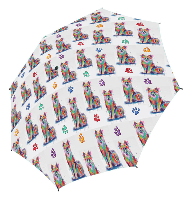 Watercolor Mini Icelandic SheepdogsSemi-Automatic Foldable Umbrella