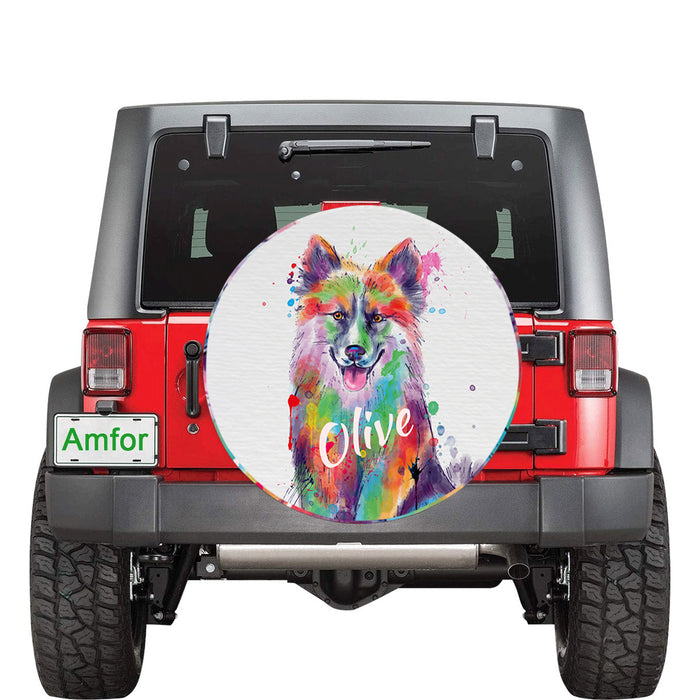 Custom Pet Name Personalized Watercolor Icelandic Sheepdog Car Tire Cover