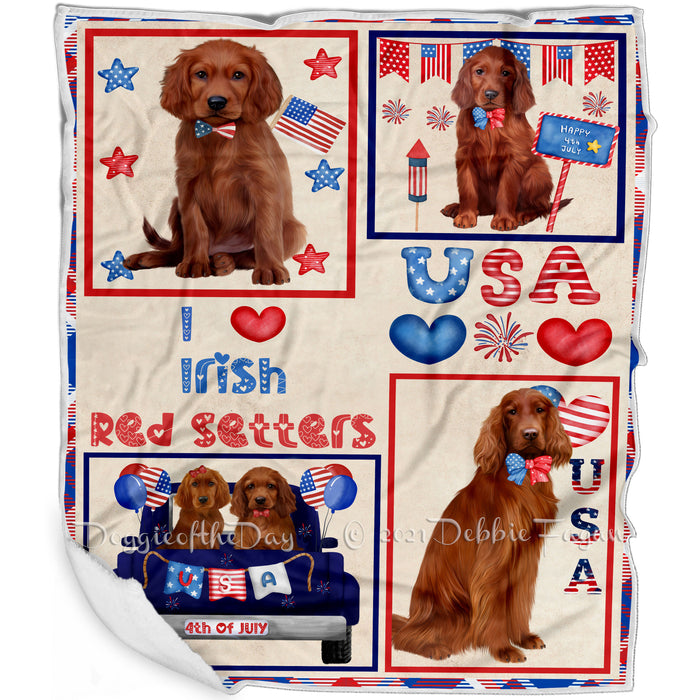 4th of July Independence Day I Love USA Irish Red Setter Dogs Blanket BLNKT143512