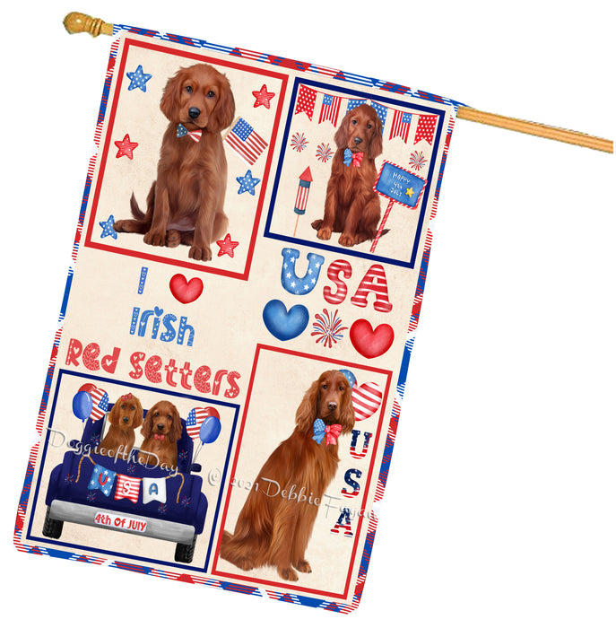 4th of July Independence Day I Love USA Irish Red Setter Dogs House flag FLG66965