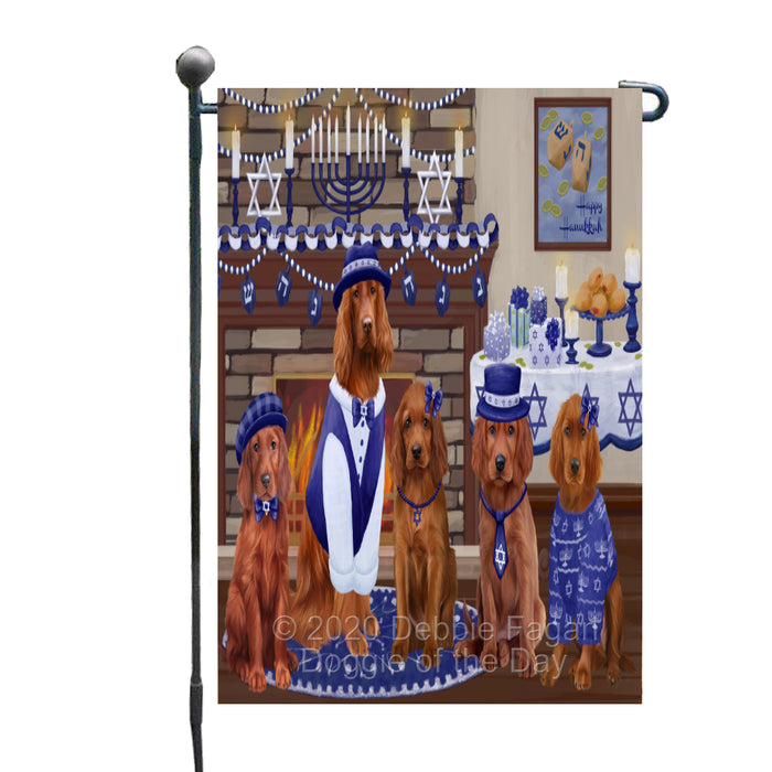 Happy Hanukkah Family Irish Red Setter Dogs Garden Flag GFLG65991