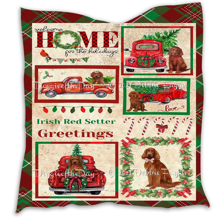 Welcome Home for Christmas Holidays Irish Red Setter Dogs Quilt Bed Coverlet Bedspread - Pets Comforter Unique One-side Animal Printing - Soft Lightweight Durable Washable Polyester Quilt