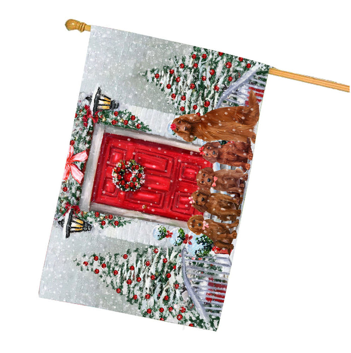 Christmas Holiday Welcome Irish Red Setter Dogs House Flag Outdoor Decorative Double Sided Pet Portrait Weather Resistant Premium Quality Animal Printed Home Decorative Flags 100% Polyester