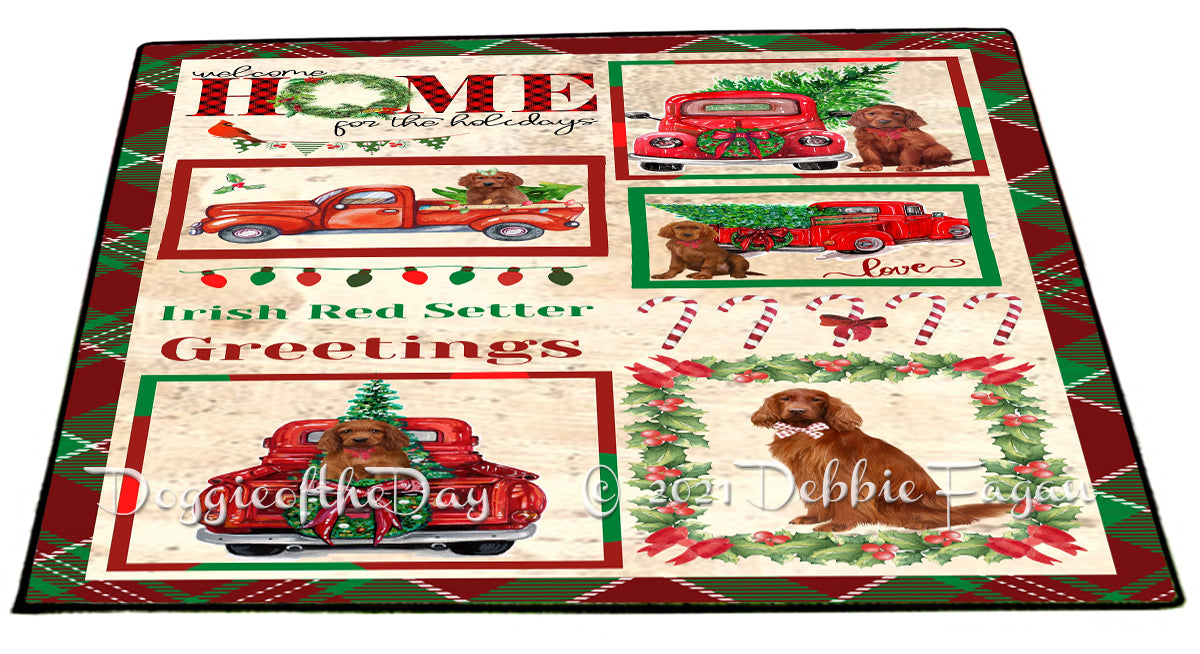 Welcome Home for Christmas Holidays Irish Red Setter Dogs Indoor/Outdoor Welcome Floormat - Premium Quality Washable Anti-Slip Doormat Rug FLMS57799