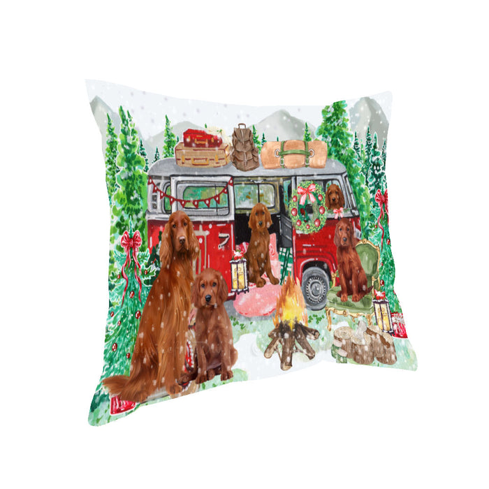 Christmas Time Camping with Irish Red Setter Dogs Pillow with Top Quality High-Resolution Images - Ultra Soft Pet Pillows for Sleeping - Reversible & Comfort - Ideal Gift for Dog Lover - Cushion for Sofa Couch Bed - 100% Polyester