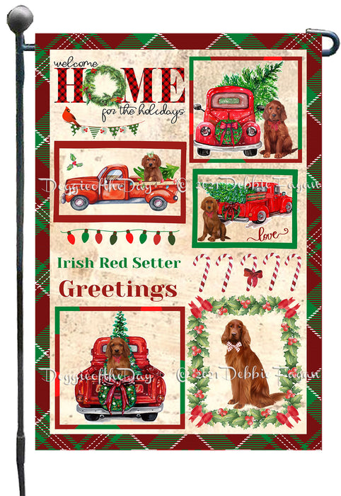 Welcome Home for Christmas Holidays Irish Red Setter Dogs Garden Flag GFLG67017