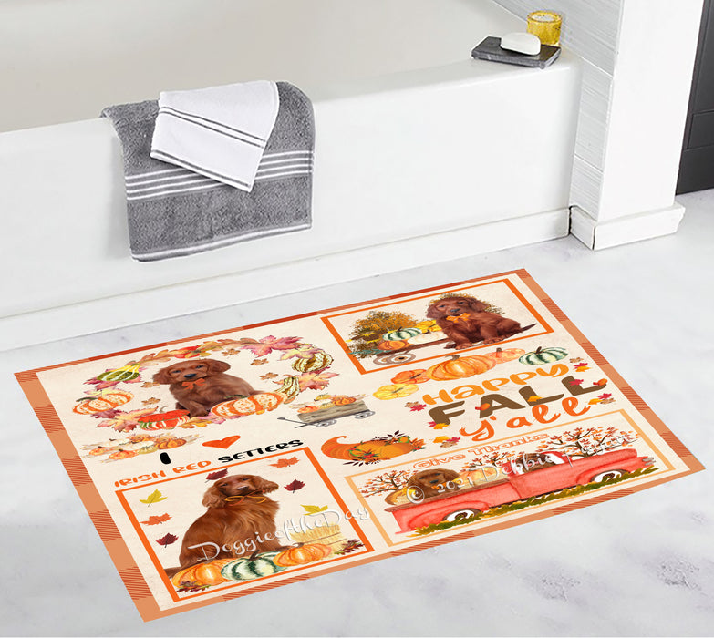 Happy Fall Y'all Pumpkin Irish Red Setter Dogs Bathroom Rugs with Non Slip Soft Bath Mat for Tub BRUG55219