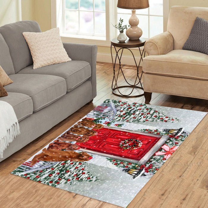 Christmas Holiday Welcome Irish Red Setter Dogs Area Rug - Ultra Soft Cute Pet Printed Unique Style Floor Living Room Carpet Decorative Rug for Indoor Gift for Pet Lovers