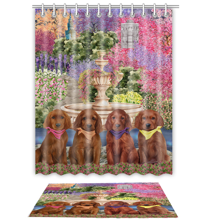 Irish Setter Shower Curtain & Bath Mat Set, Bathroom Decor Curtains with hooks and Rug, Explore a Variety of Designs, Personalized, Custom, Dog Lover's Gifts
