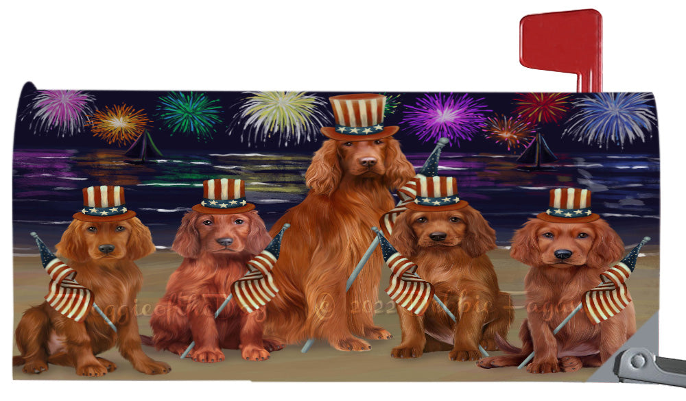 4th of July Independence Day Irish Red Setter Dogs Magnetic Mailbox Cover Both Sides Pet Theme Printed Decorative Letter Box Wrap Case Postbox Thick Magnetic Vinyl Material