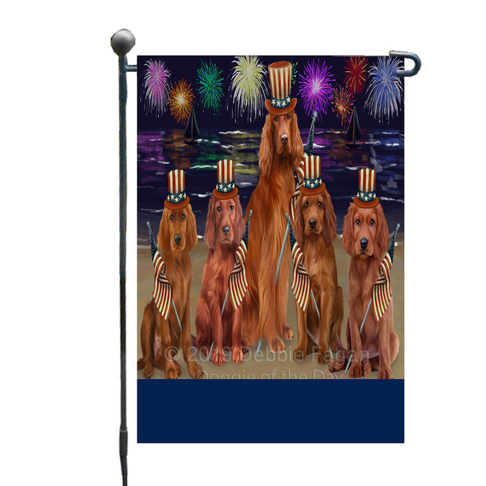Personalized 4th of July Firework Irish Red Setter Dogs Custom Garden Flags GFLG-DOTD-A57949